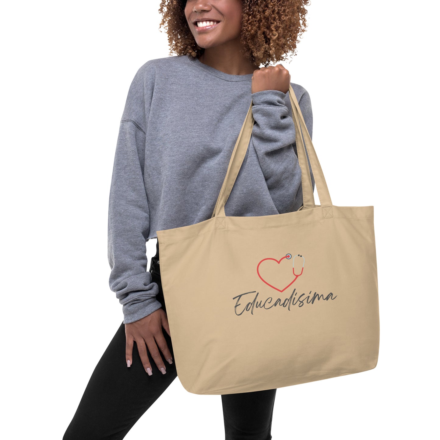 Educadisima- So Educated, Organic tote bag, healthcare worker, nurse, nurse practitioner, doctor, espanol Large organic tote bag