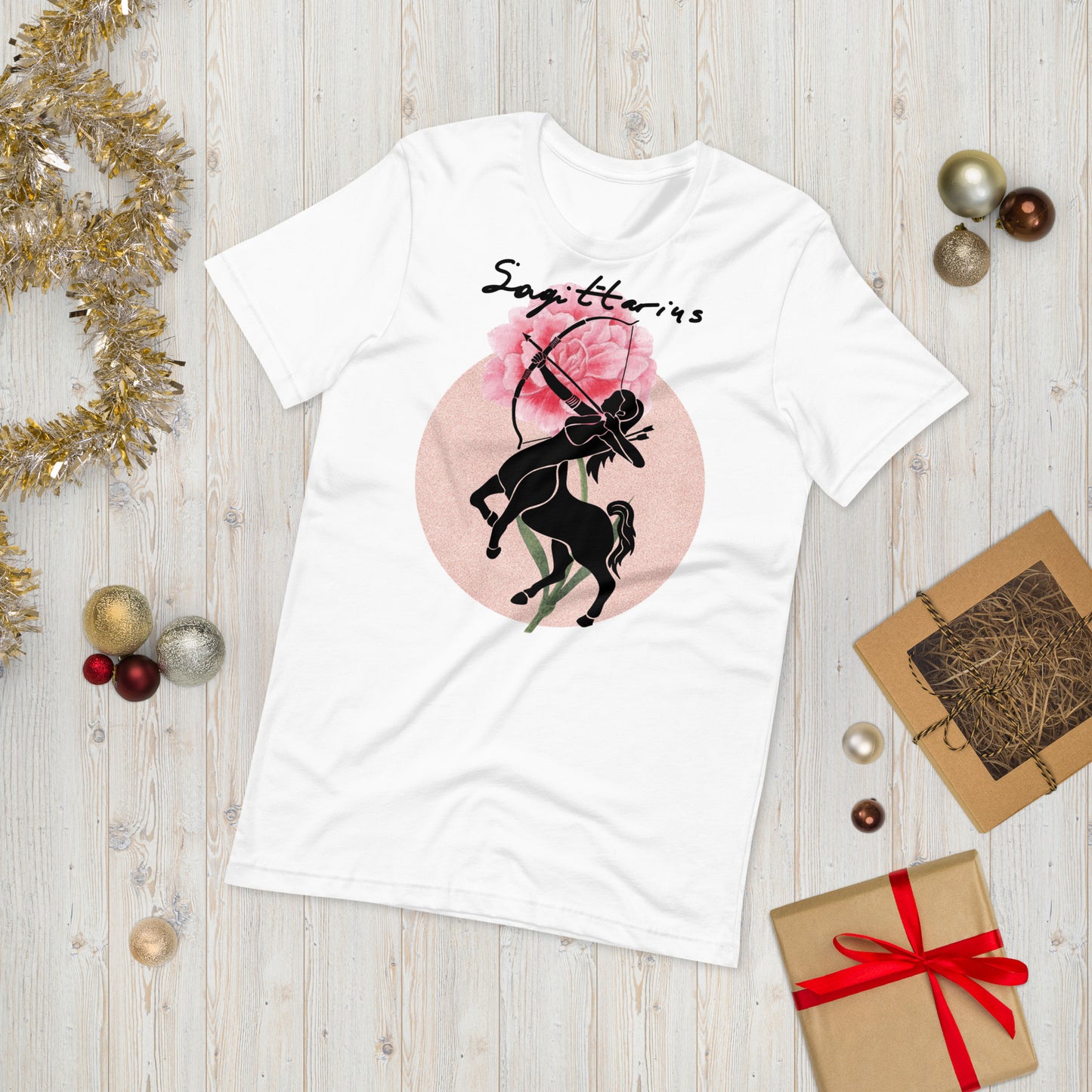 Sagittarius Season, Sagittarius female, pink carnation, archer, fire sign, the optimistic one, astrology, zodiac sign, Unisex t-shirt