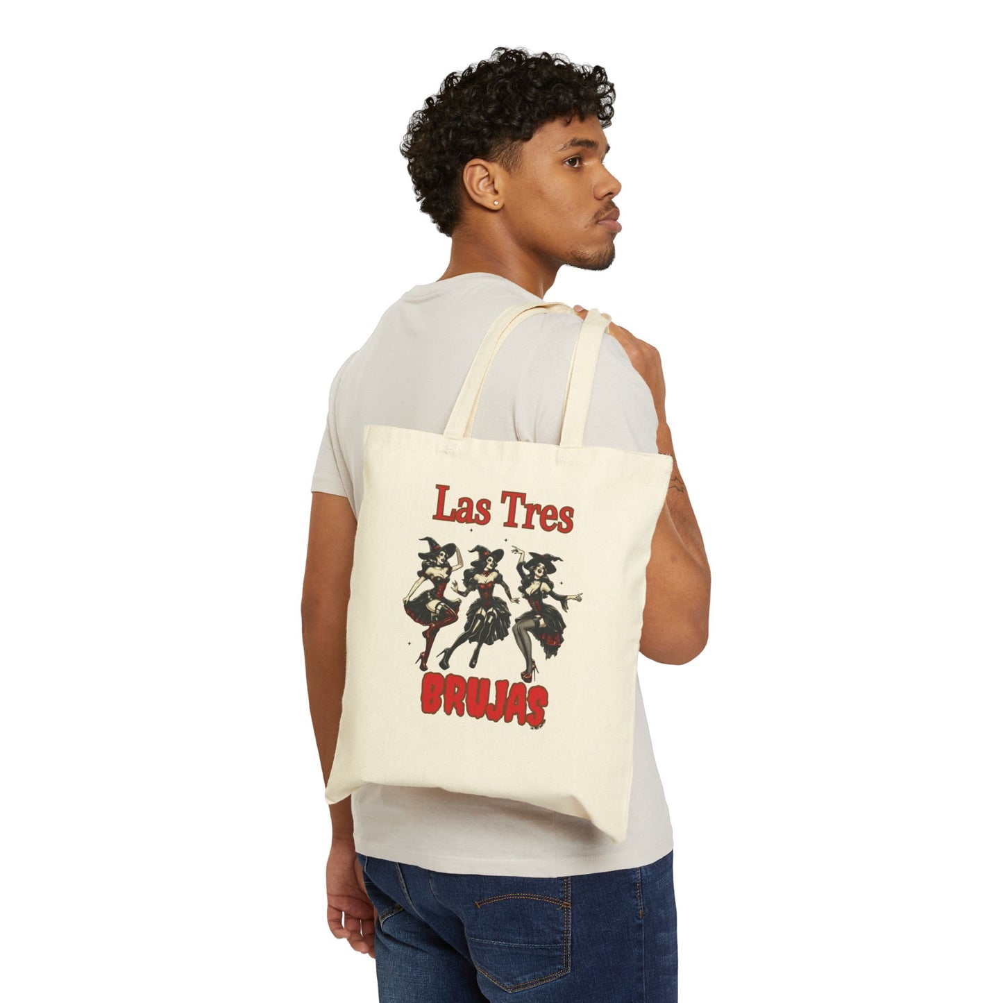 Las Tres Brujas Halloween Cotton Canvas Tote Bag