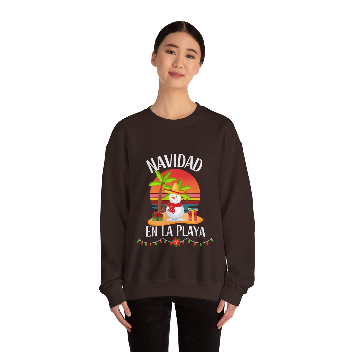 Navidad en La Playa Snowman on the Beach Heavy Blend™ Crewneck Sweatshirt