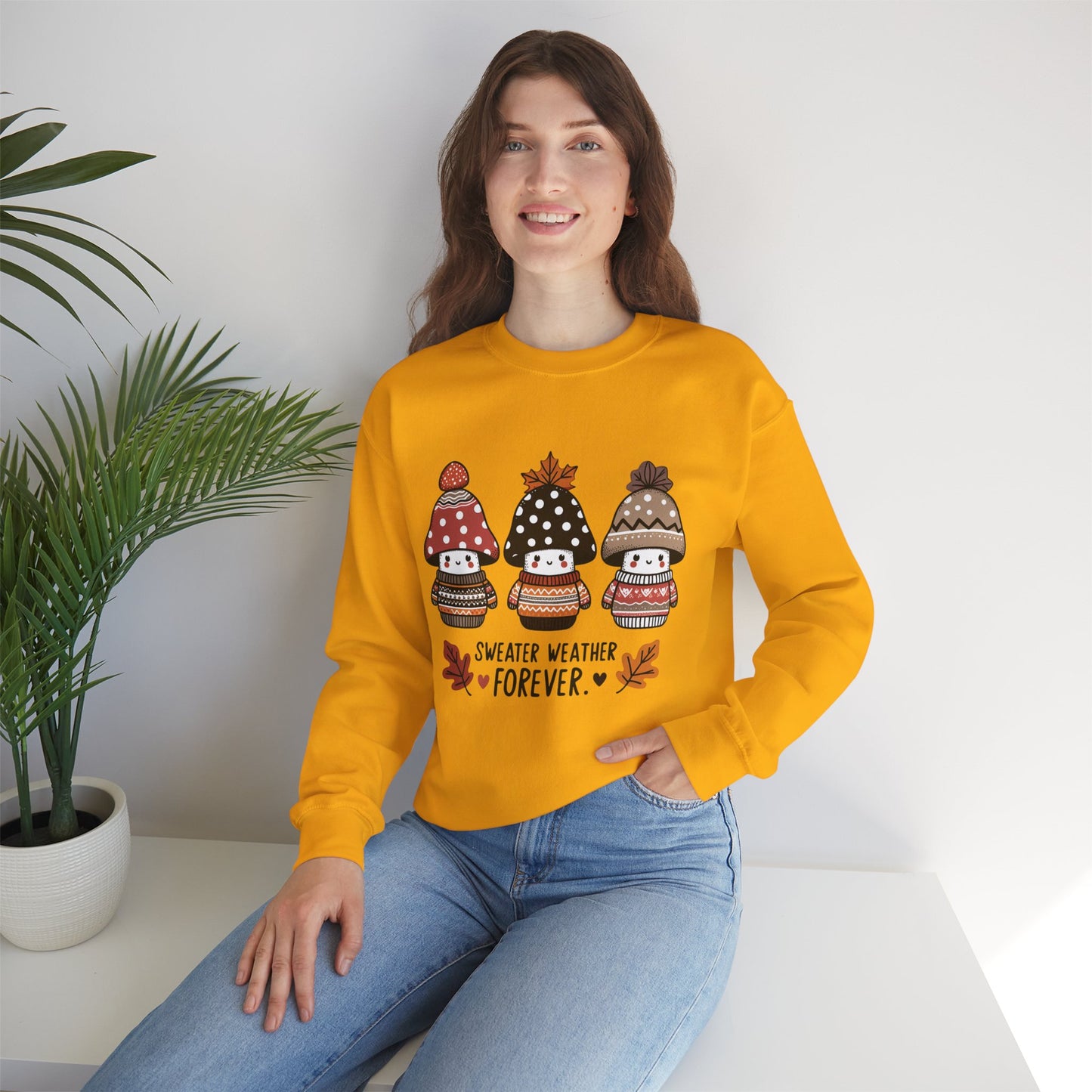 Cozy Fall Sweatshirt with Cute Mushrooms in Sweaters & Beanies – Whimsical Autumn Fashion for Latina Style