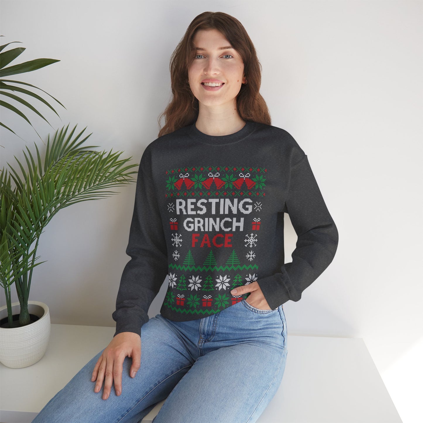 Resting Grinch Face Ugly Christmas Unisex Heavy Blend™ Crewneck Sweatshirt