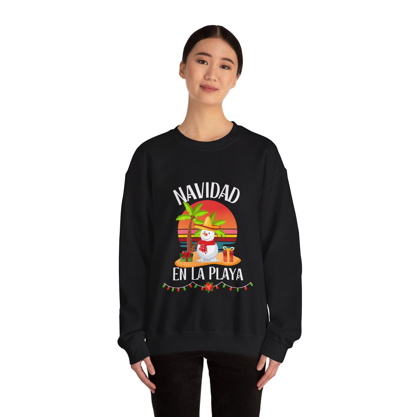 Navidad en La Playa Snowman on the Beach Heavy Blend™ Crewneck Sweatshirt