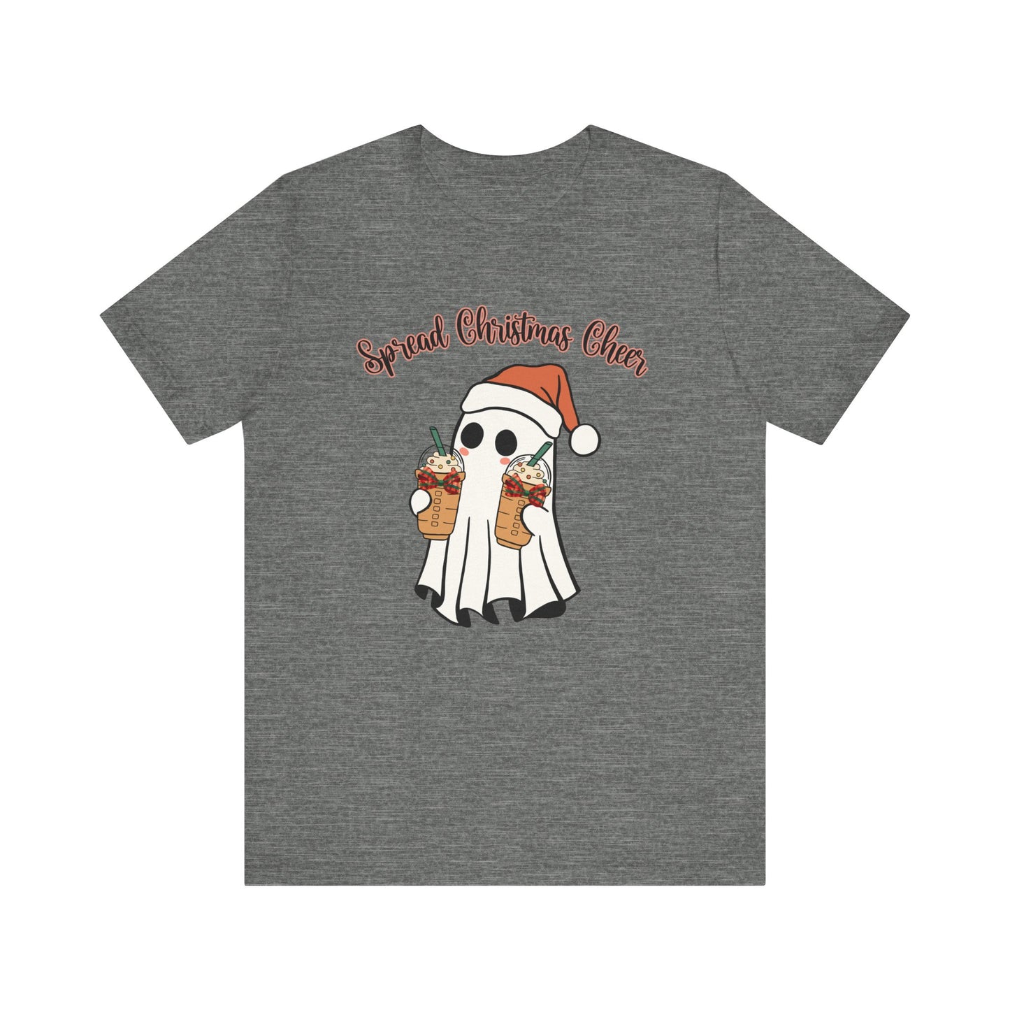 Spread Christmas Cheer Ghost and Coffee Christmas Coquette Unisex Jersey Short Sleeve Tee