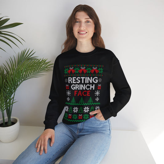 Resting Grinch Face Ugly Christmas Unisex Heavy Blend™ Crewneck Sweatshirt