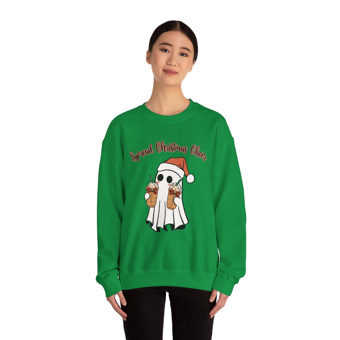 Spread Christmas Cheer Ghost and Coffee Christmas Coquette Unisex Heavy Blend™ Crewneck Sweatshirt