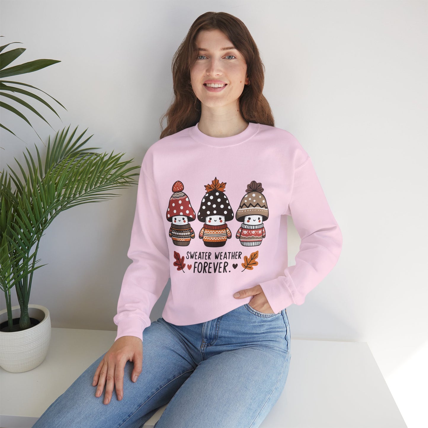 Cozy Fall Sweatshirt with Cute Mushrooms in Sweaters & Beanies – Whimsical Autumn Fashion for Latina Style