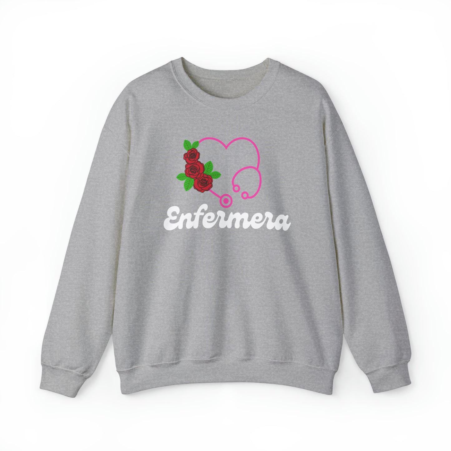 Enfermera Floriada Rose & Pink Stethescope Unisex Heavy Blend™ Crewneck Sweatshirt