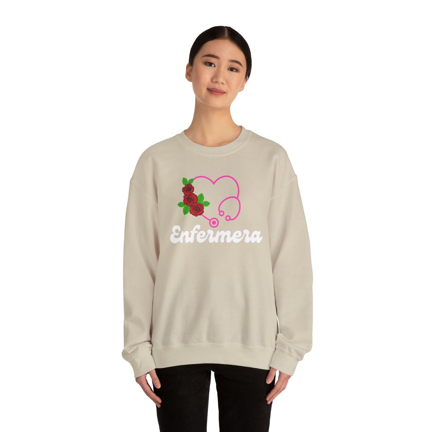 Enfermera Floriada Rose & Pink Stethescope Unisex Heavy Blend™ Crewneck Sweatshirt