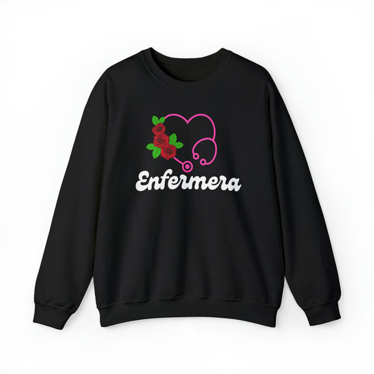 Enfermera Floriada Rose & Pink Stethescope Unisex Heavy Blend™ Crewneck Sweatshirt