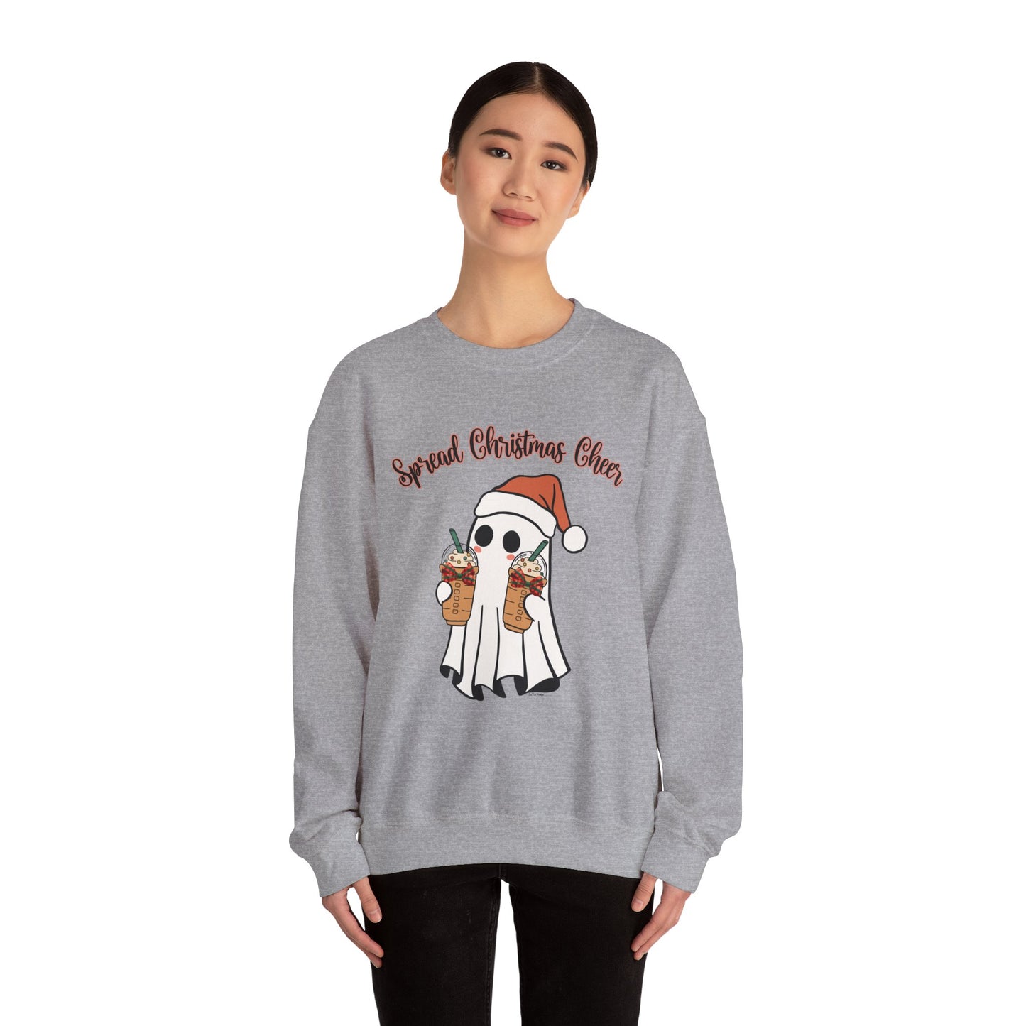 Spread Christmas Cheer Ghost and Coffee Christmas Coquette Unisex Heavy Blend™ Crewneck Sweatshirt