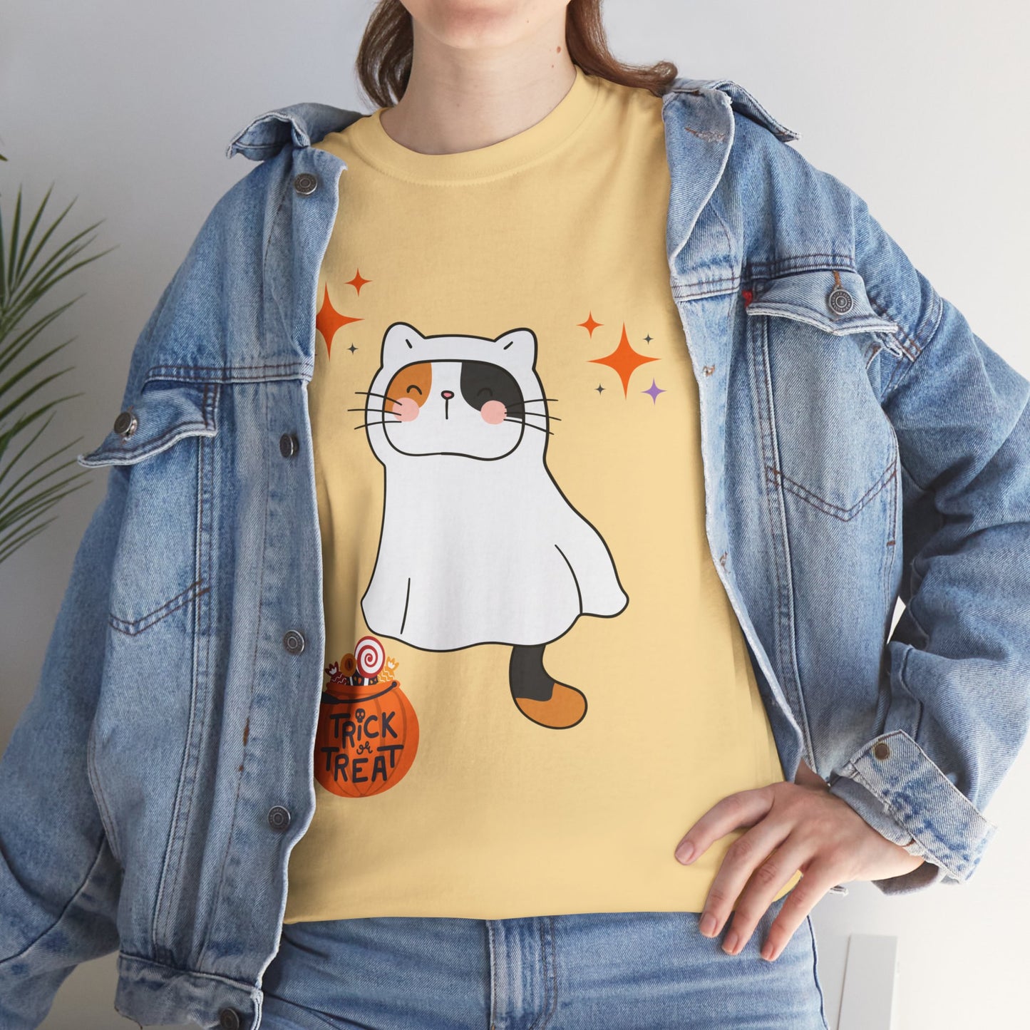 Cute Kitten Ghost Halloween T-Shirt – Spooky and Sweet Trick-or-Treat Design