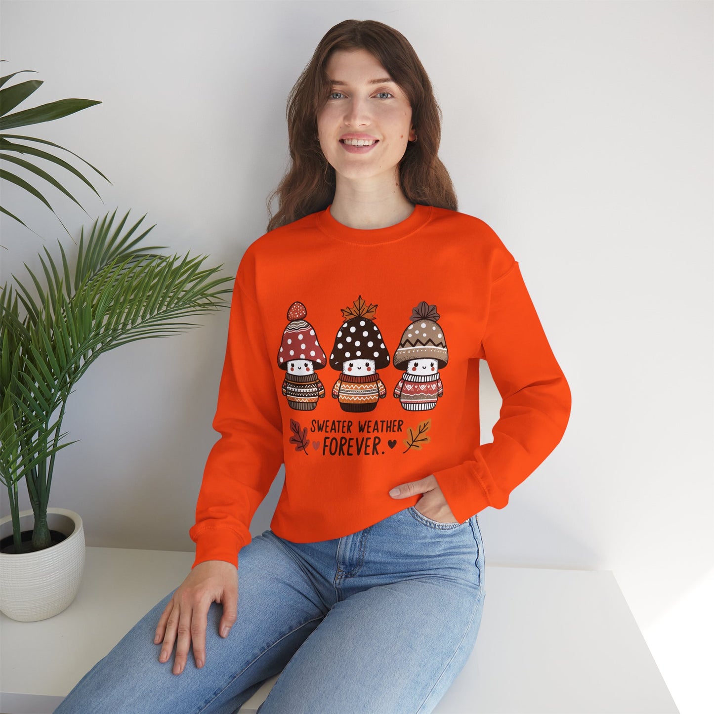 Cozy Fall Sweatshirt with Cute Mushrooms in Sweaters & Beanies – Whimsical Autumn Fashion for Latina Style