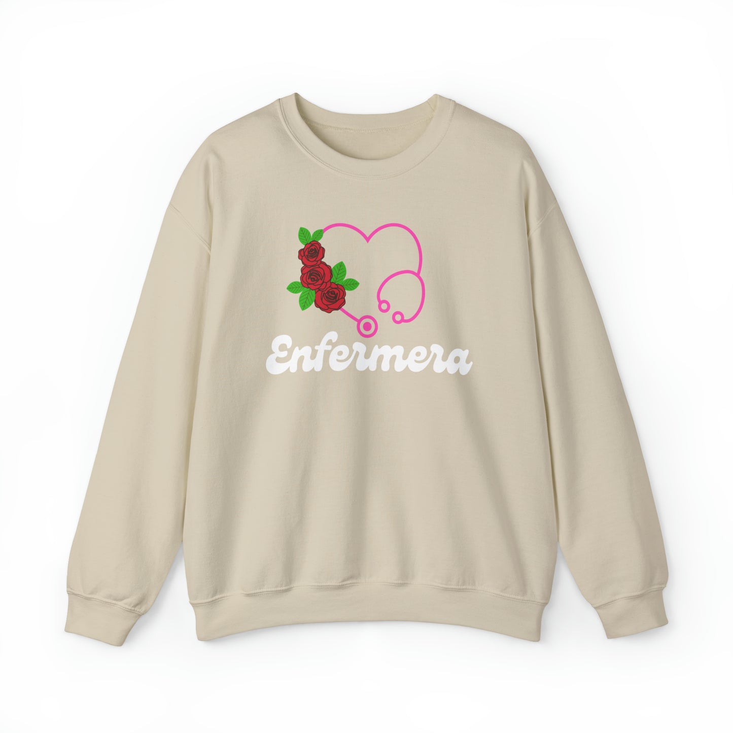 Enfermera Floriada Rose & Pink Stethescope Unisex Heavy Blend™ Crewneck Sweatshirt