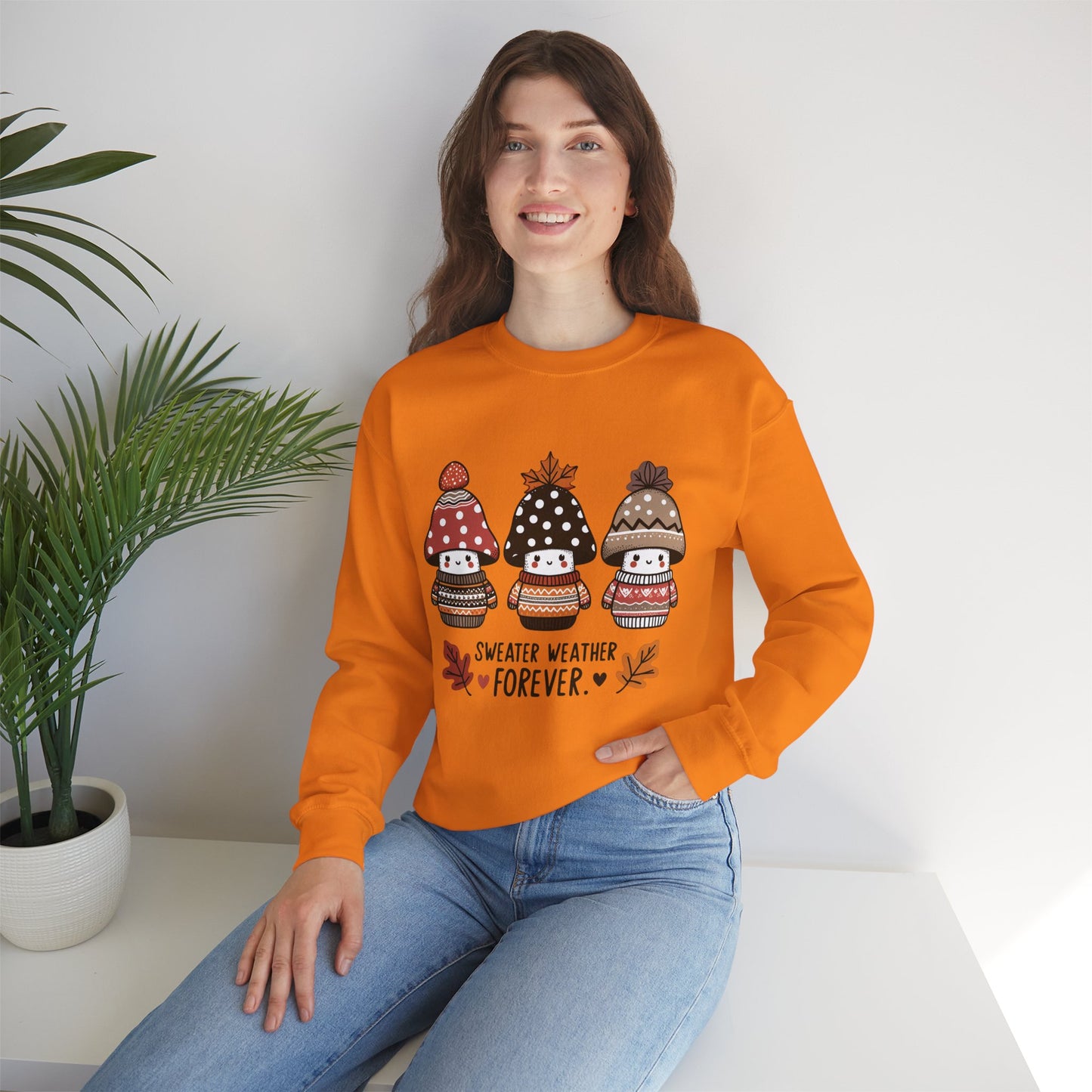 Cozy Fall Sweatshirt with Cute Mushrooms in Sweaters & Beanies – Whimsical Autumn Fashion for Latina Style