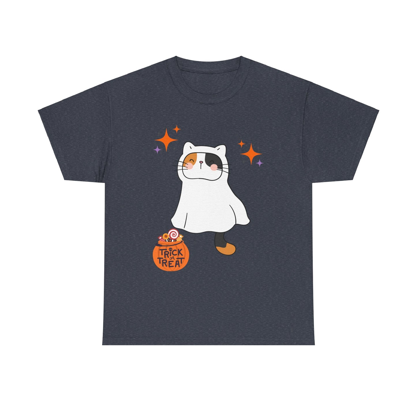 Cute Kitten Ghost Halloween T-Shirt – Spooky and Sweet Trick-or-Treat Design