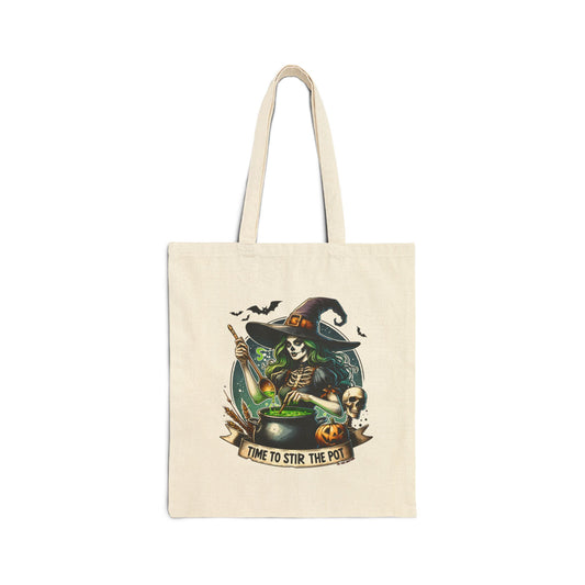 Time to Stir the Pot Halloween Cotton Canvas Tote Bag