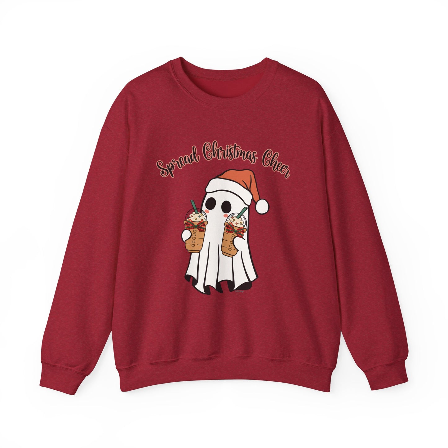 Spread Christmas Cheer Ghost and Coffee Christmas Coquette Unisex Heavy Blend™ Crewneck Sweatshirt