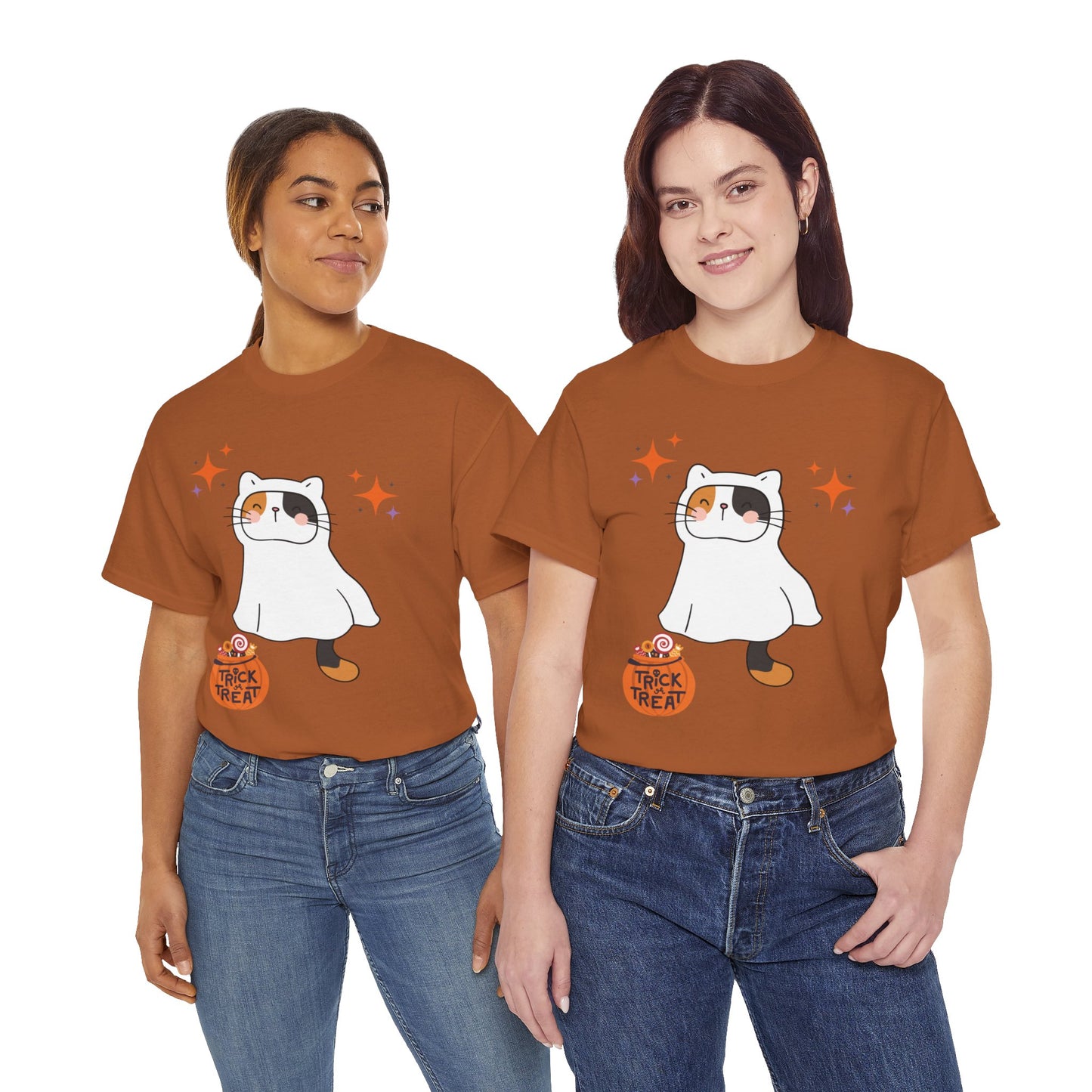 Halloween Cat T-Shirt – Cute Calico Kitten in Ghost Costume for Cat Lovers