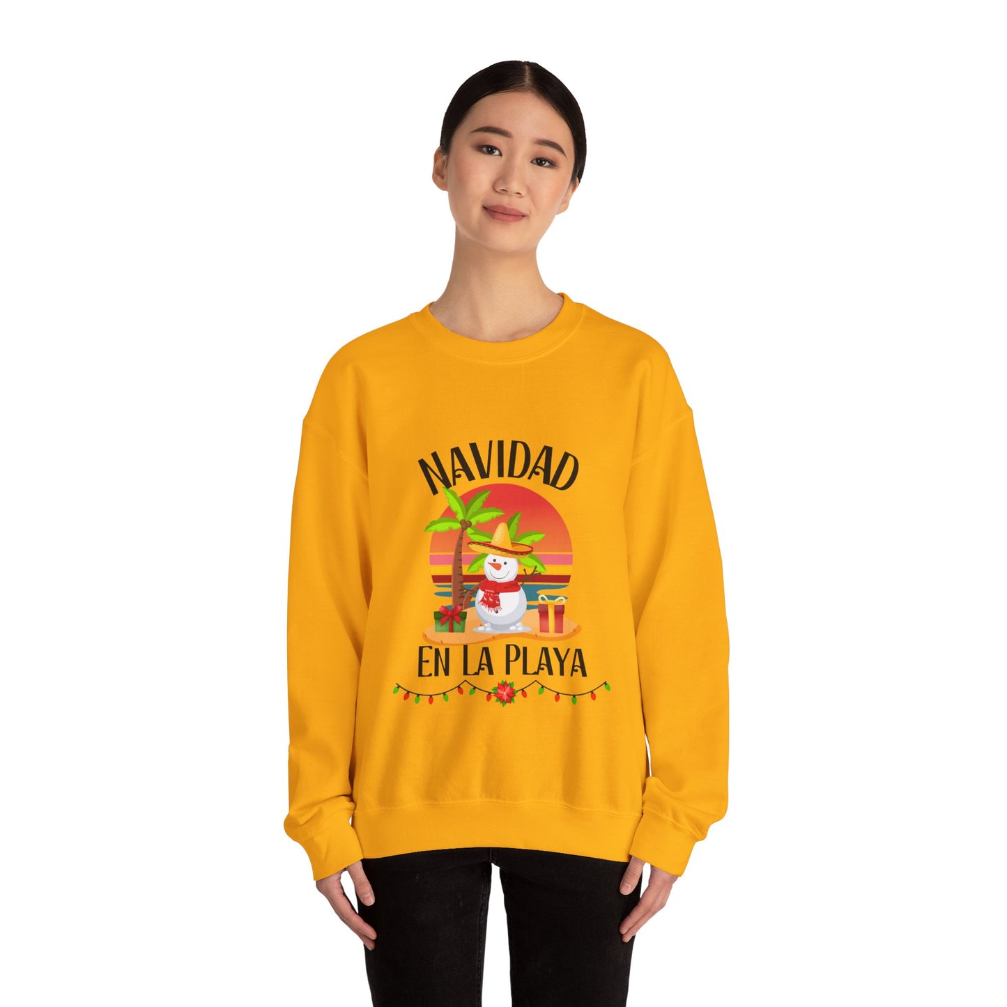 Navidad en La Playa Snowman on the Beach Heavy Blend™ Crewneck Sweatshirt