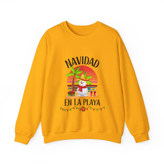 Navidad en La Playa Snowman on the Beach Heavy Blend™ Crewneck Sweatshirt