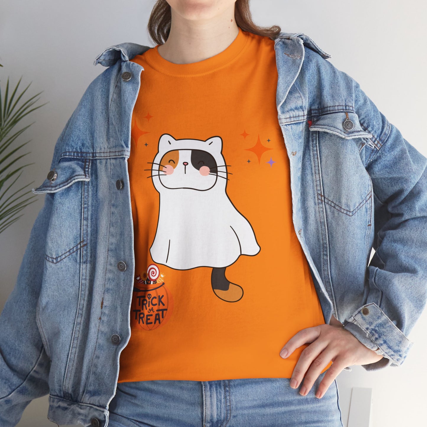 Cute Kitten Ghost Halloween T-Shirt – Spooky and Sweet Trick-or-Treat Design