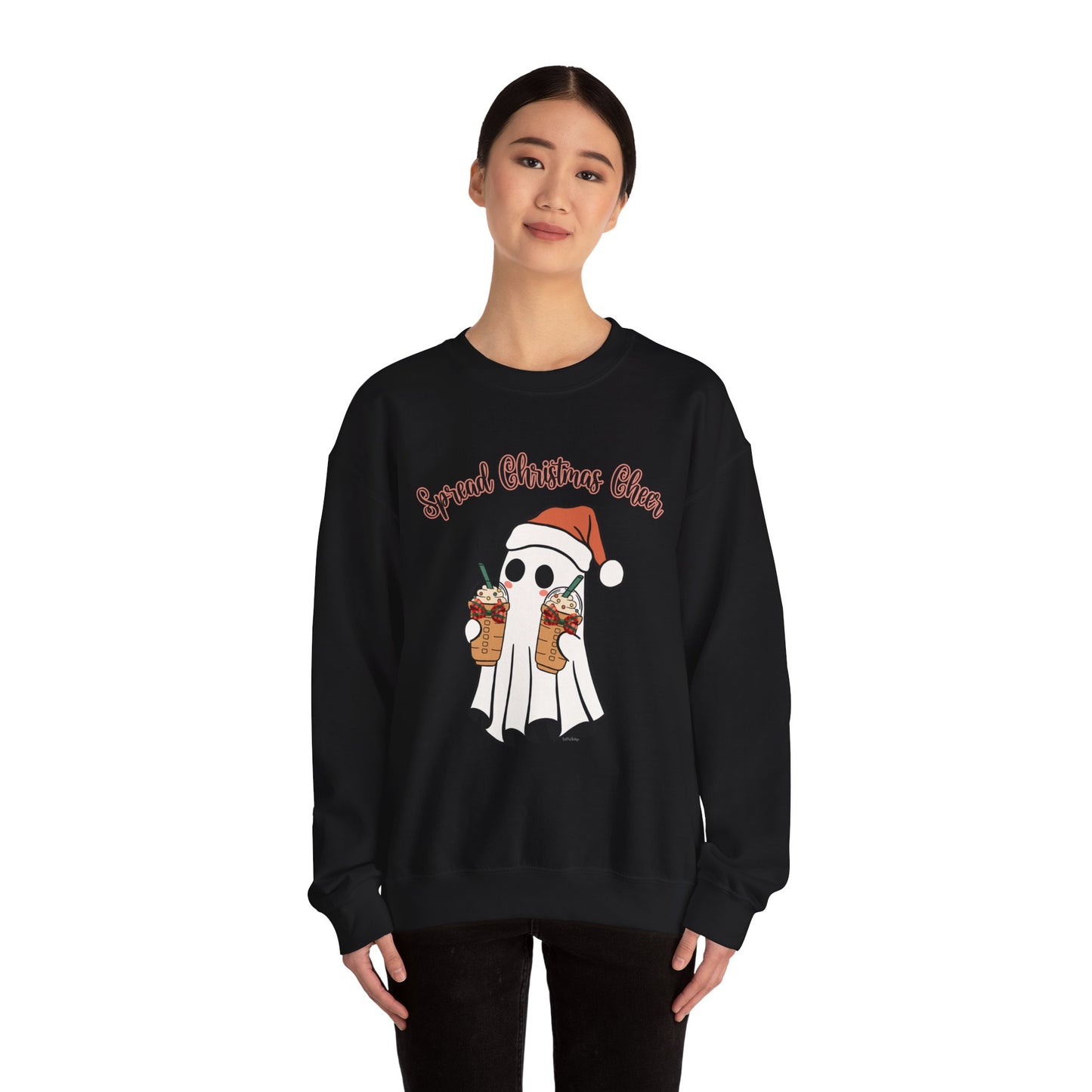 Spread Christmas Cheer Ghost and Coffee Christmas Coquette Unisex Heavy Blend™ Crewneck Sweatshirt