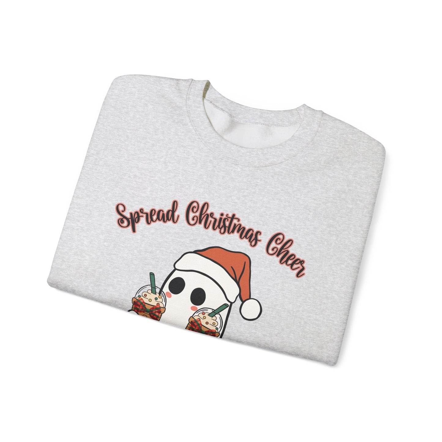 Spread Christmas Cheer Ghost and Coffee Christmas Coquette Unisex Heavy Blend™ Crewneck Sweatshirt