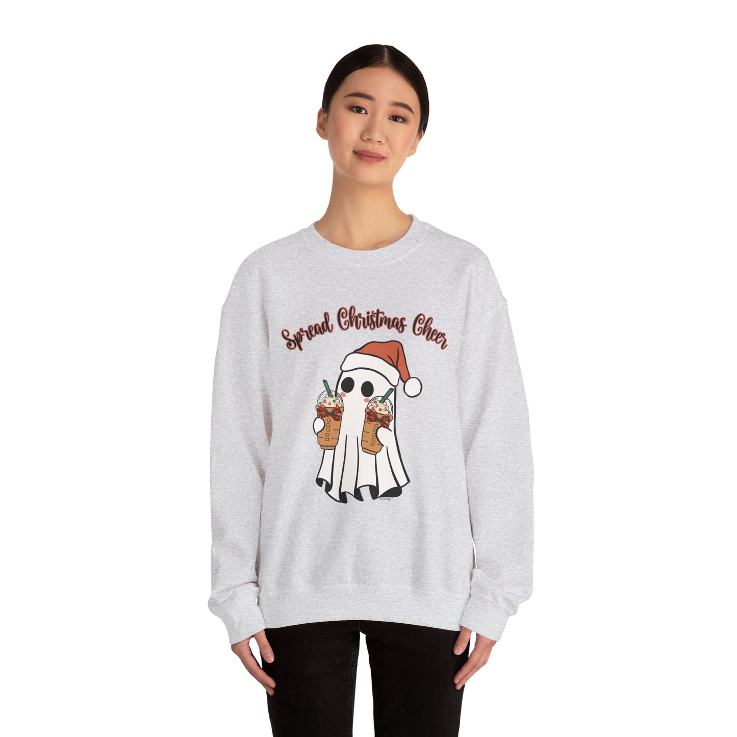 Spread Christmas Cheer Ghost and Coffee Christmas Coquette Unisex Heavy Blend™ Crewneck Sweatshirt