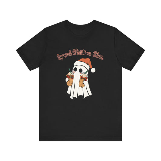 Spread Christmas Cheer Ghost and Coffee Christmas Coquette Unisex Jersey Short Sleeve Tee