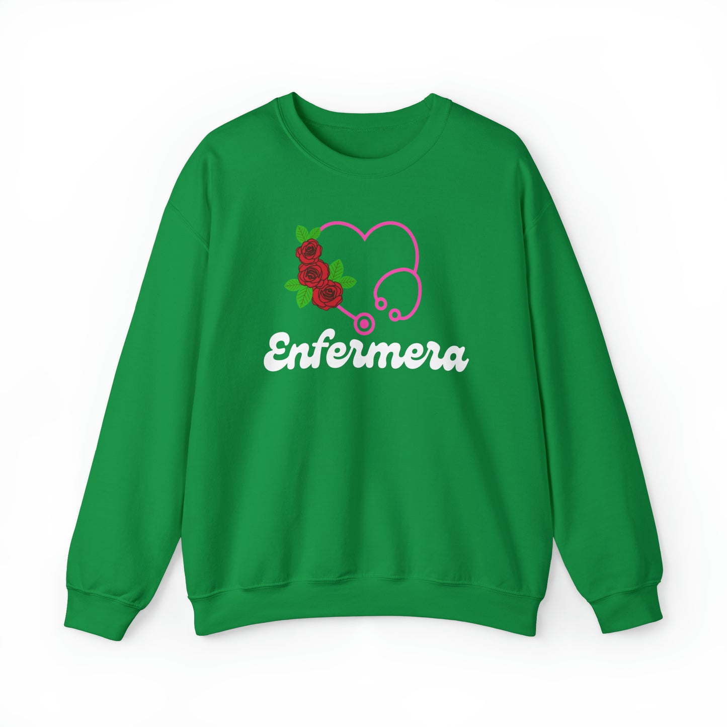 Enfermera Floriada Rose & Pink Stethescope Unisex Heavy Blend™ Crewneck Sweatshirt