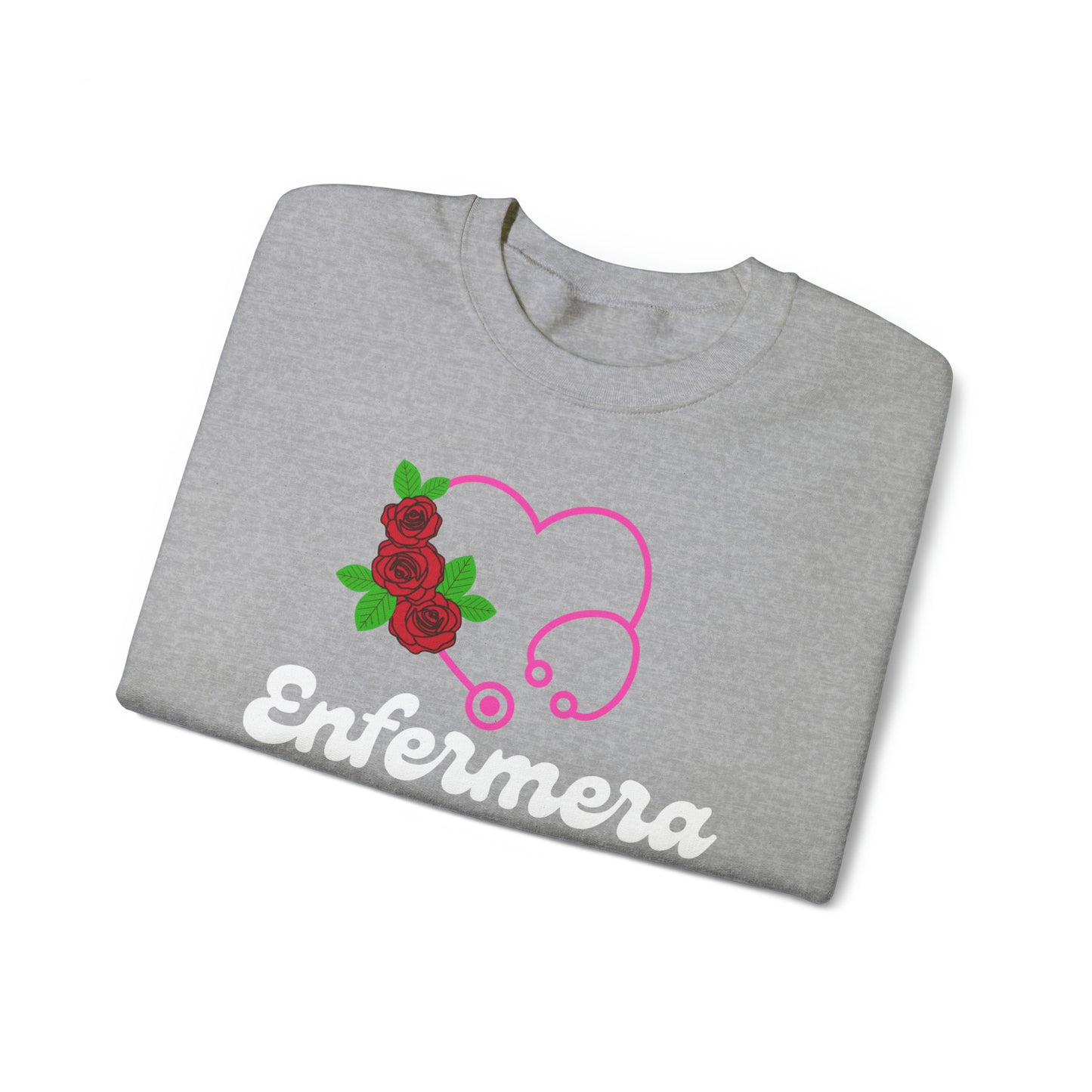 Enfermera Floriada Rose & Pink Stethescope Unisex Heavy Blend™ Crewneck Sweatshirt