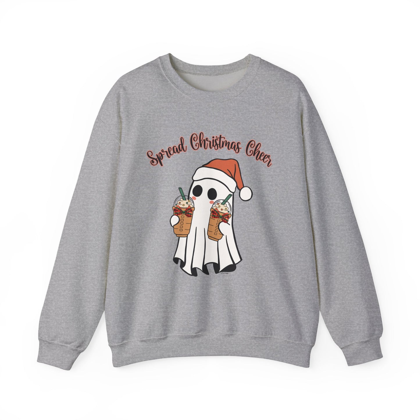 Spread Christmas Cheer Ghost and Coffee Christmas Coquette Unisex Heavy Blend™ Crewneck Sweatshirt