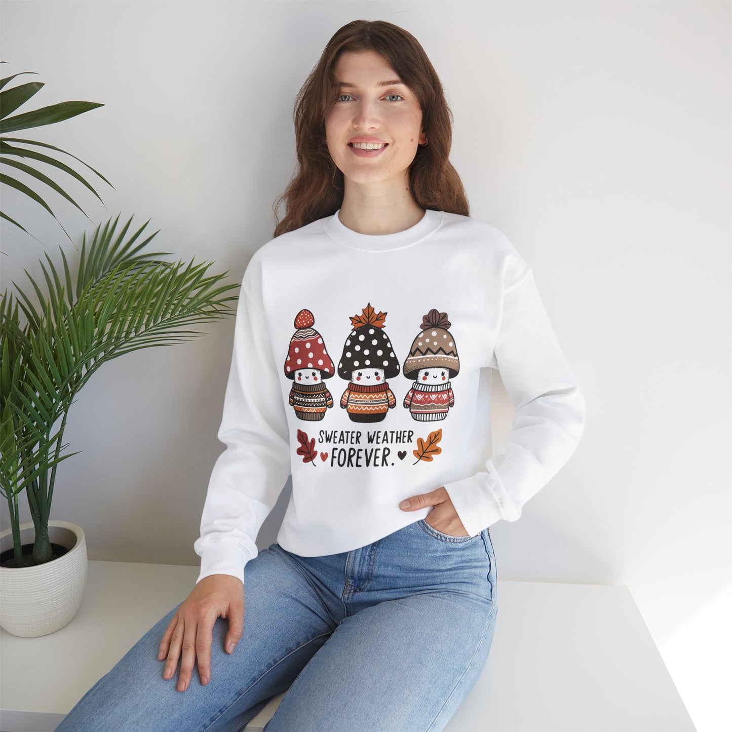 Cozy Fall Sweatshirt with Cute Mushrooms in Sweaters & Beanies – Whimsical Autumn Fashion for Latina Style