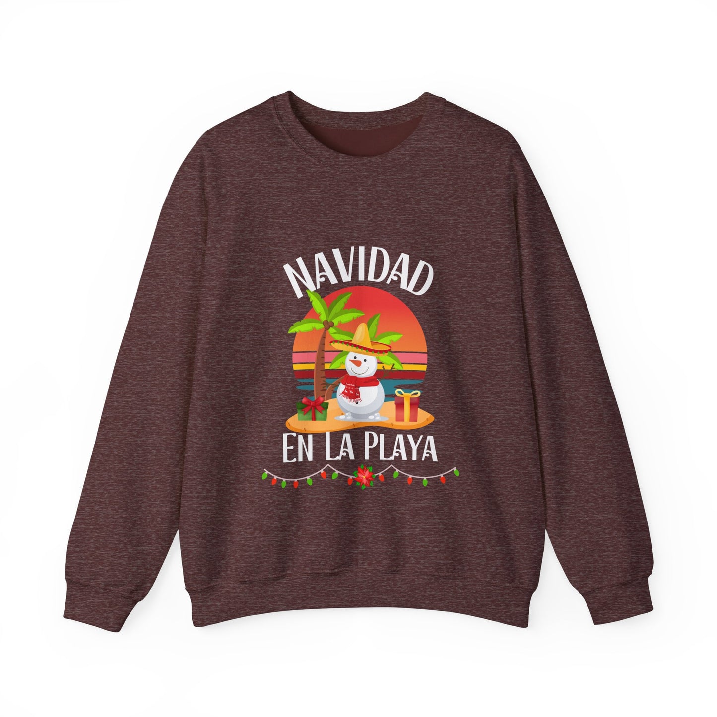 Navidad en La Playa Snowman on the Beach Heavy Blend™ Crewneck Sweatshirt