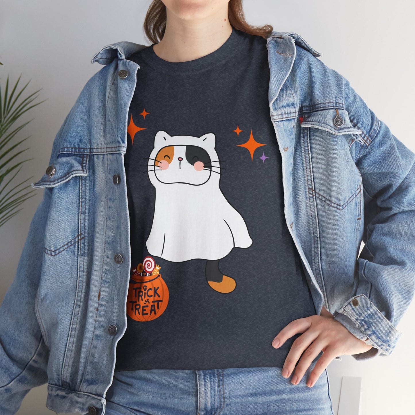 Cute Kitten Ghost Halloween T-Shirt – Spooky and Sweet Trick-or-Treat Design