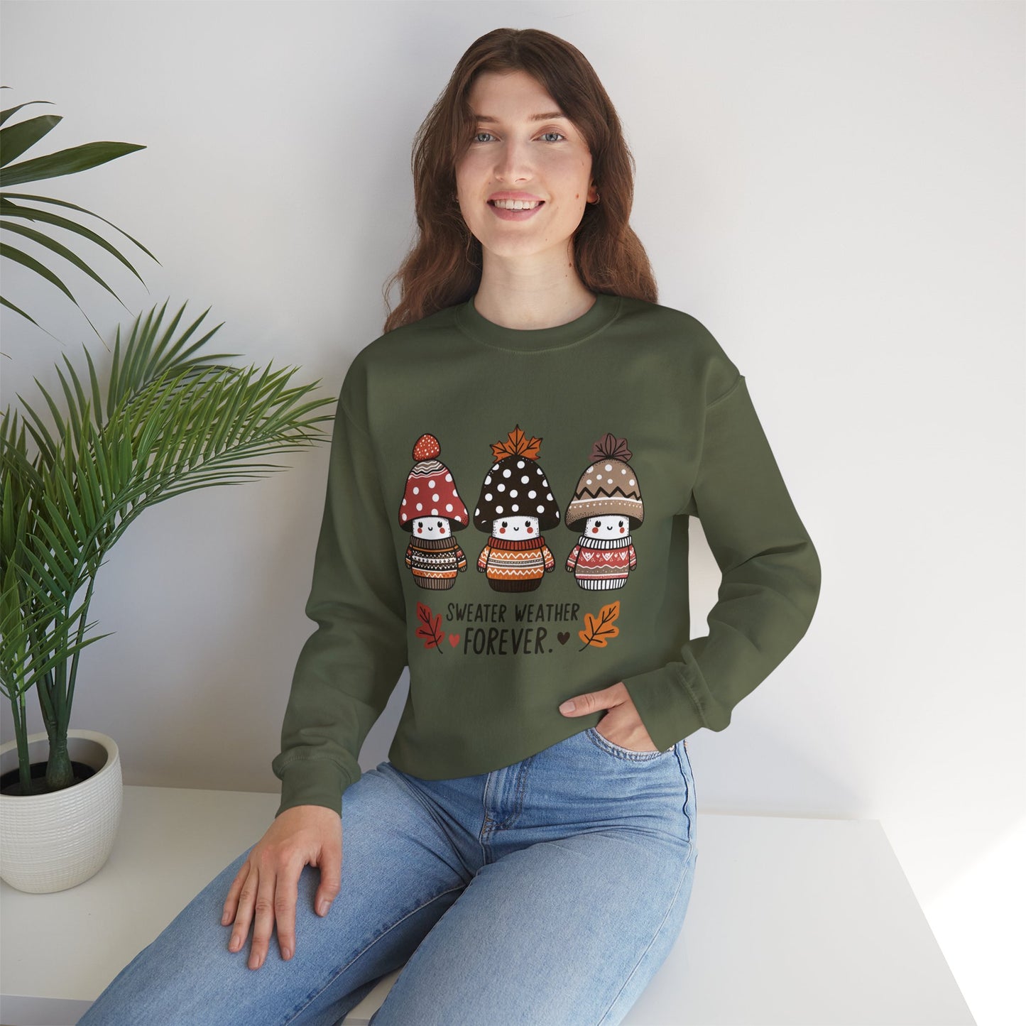 Cozy Fall Sweatshirt with Cute Mushrooms in Sweaters & Beanies – Whimsical Autumn Fashion for Latina Style