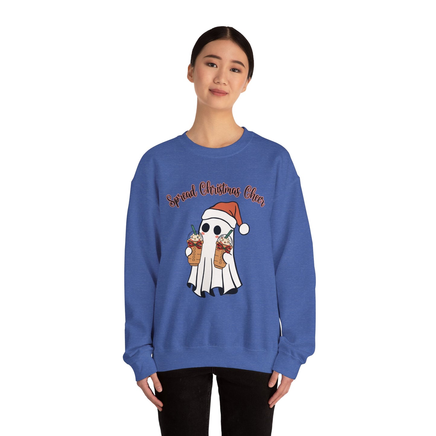 Spread Christmas Cheer Ghost and Coffee Christmas Coquette Unisex Heavy Blend™ Crewneck Sweatshirt