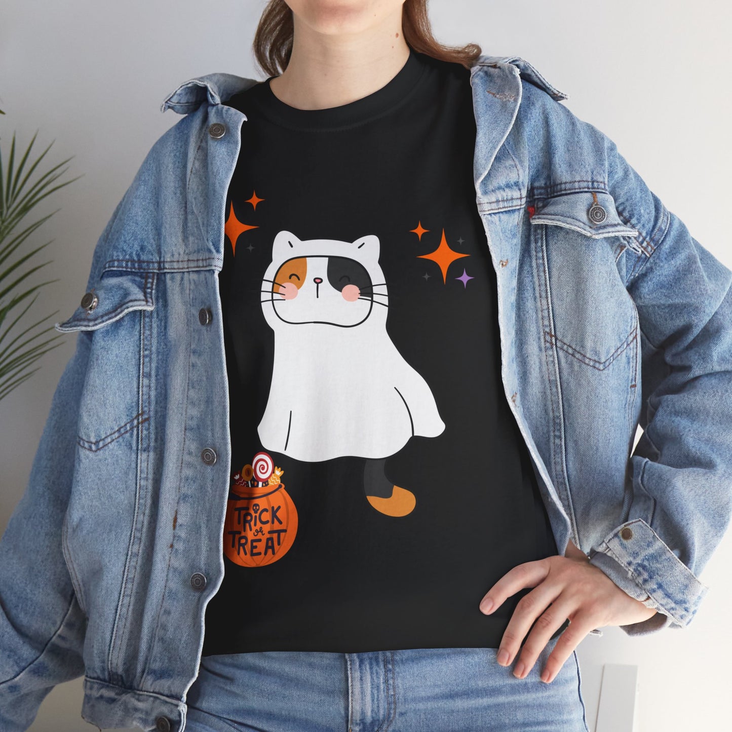 Cute Kitten Ghost Halloween T-Shirt – Spooky and Sweet Trick-or-Treat Design