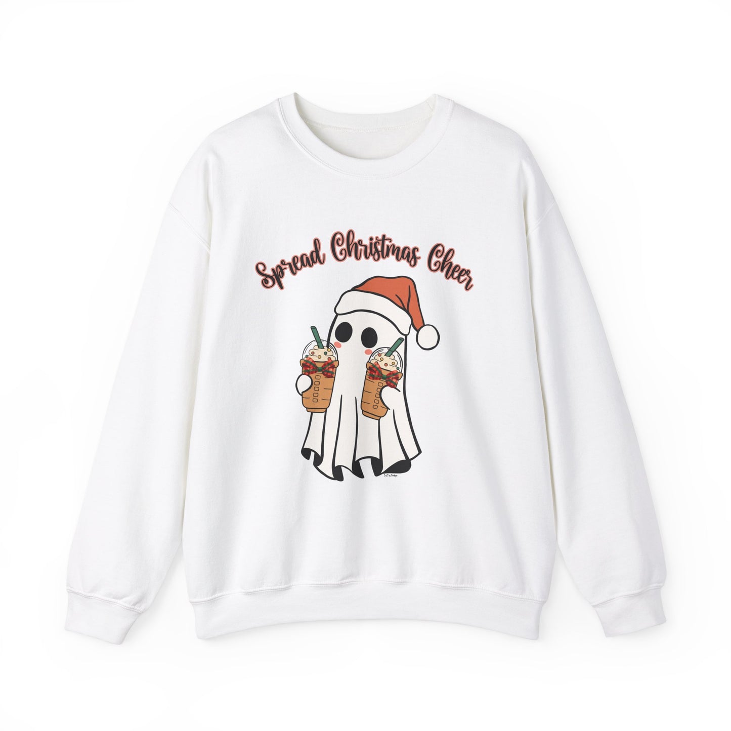 Spread Christmas Cheer Ghost and Coffee Christmas Coquette Unisex Heavy Blend™ Crewneck Sweatshirt