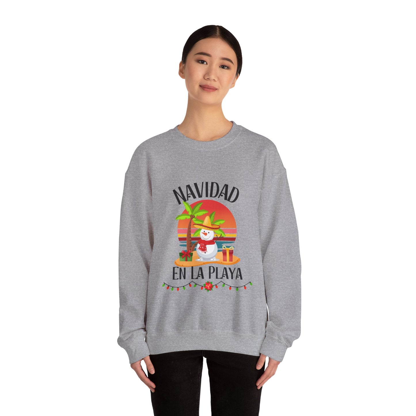 Navidad en La Playa Snowman on the Beach Heavy Blend™ Crewneck Sweatshirt