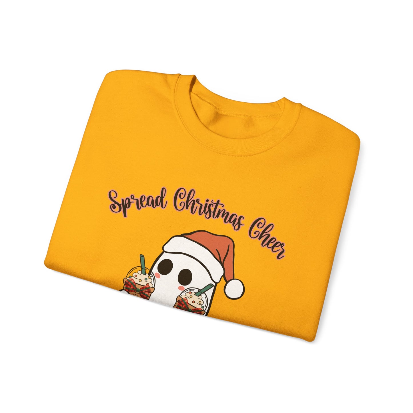 Spread Christmas Cheer Ghost and Coffee Christmas Coquette Unisex Heavy Blend™ Crewneck Sweatshirt