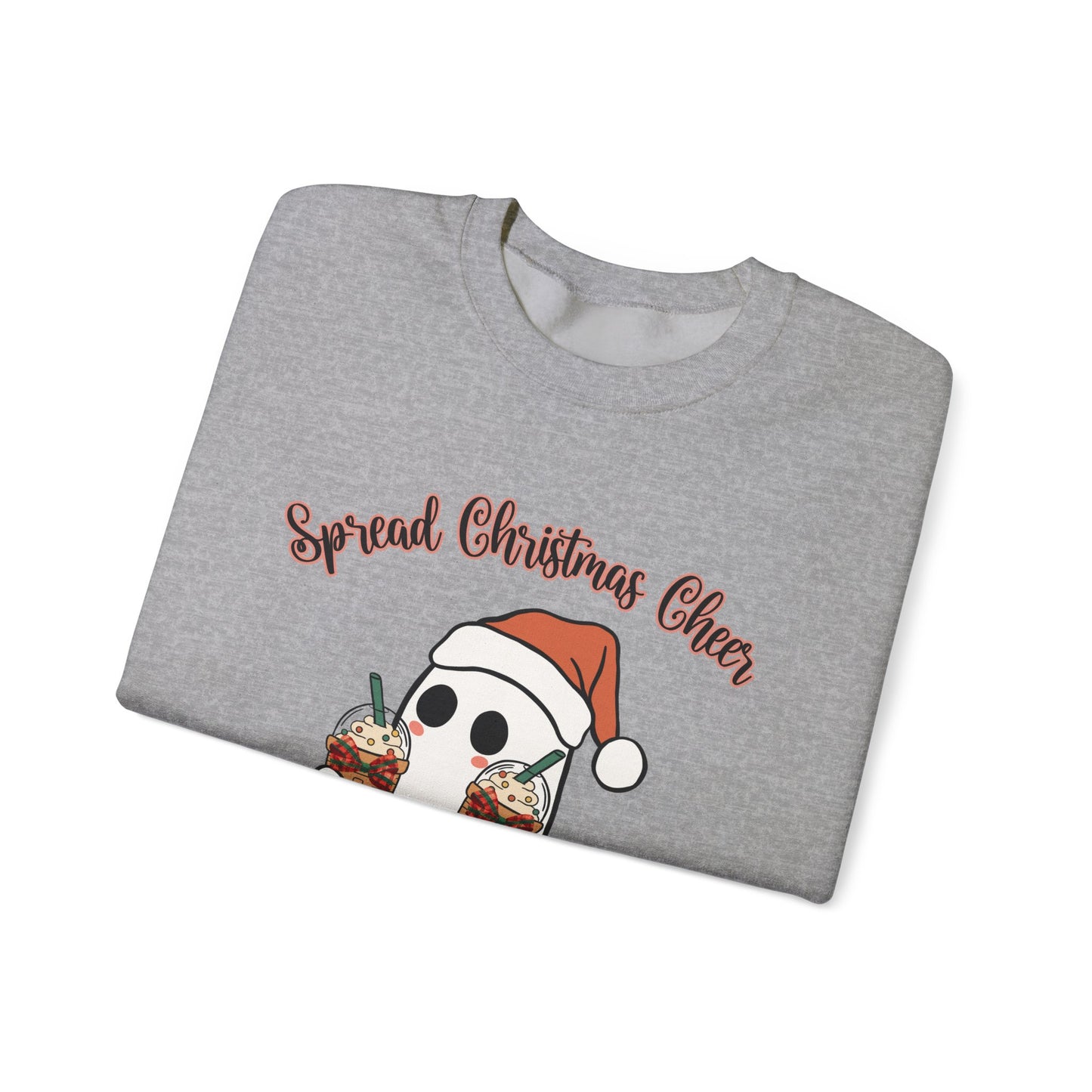 Spread Christmas Cheer Ghost and Coffee Christmas Coquette Unisex Heavy Blend™ Crewneck Sweatshirt