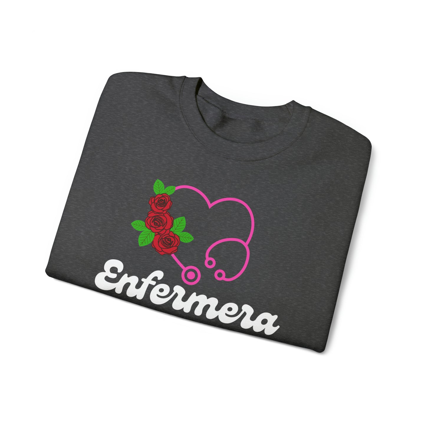 Enfermera Floriada Rose & Pink Stethescope Unisex Heavy Blend™ Crewneck Sweatshirt