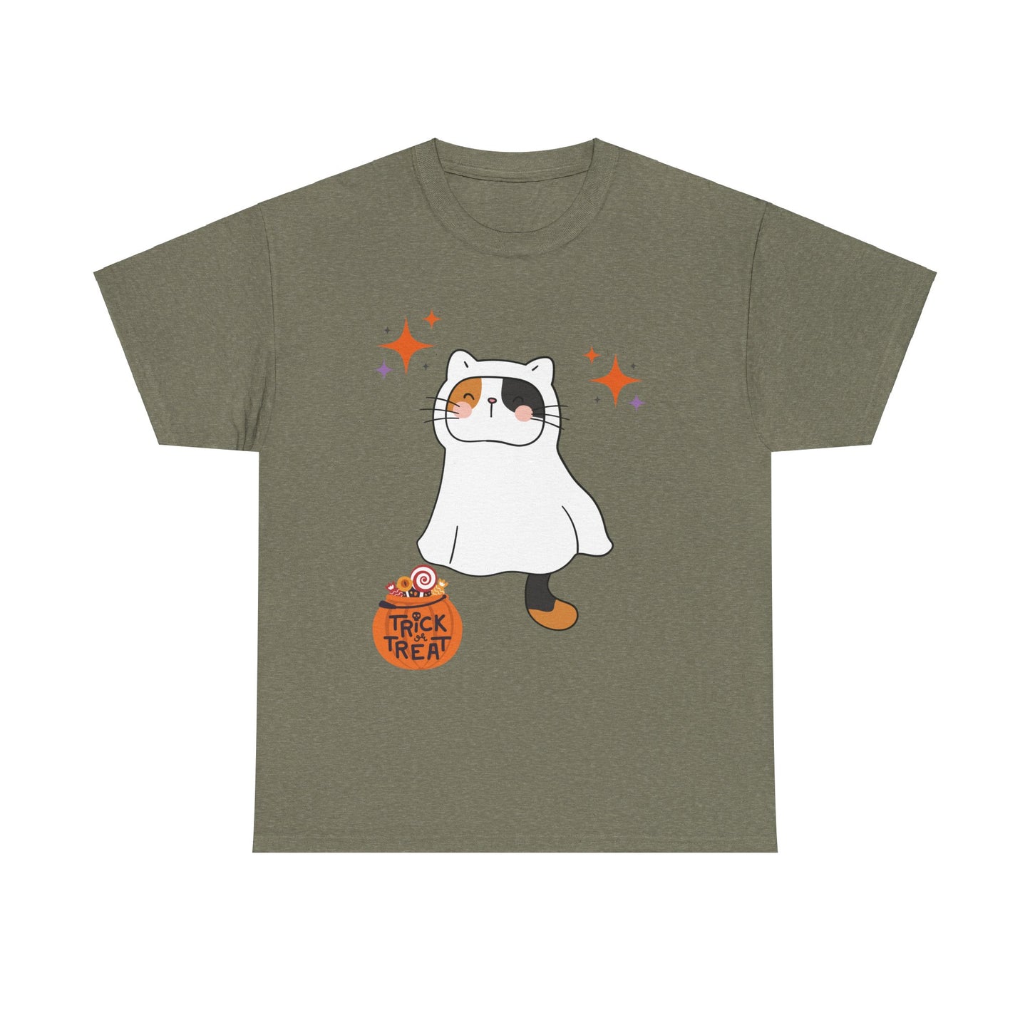 Halloween Cat T-Shirt – Cute Calico Kitten in Ghost Costume for Cat Lovers