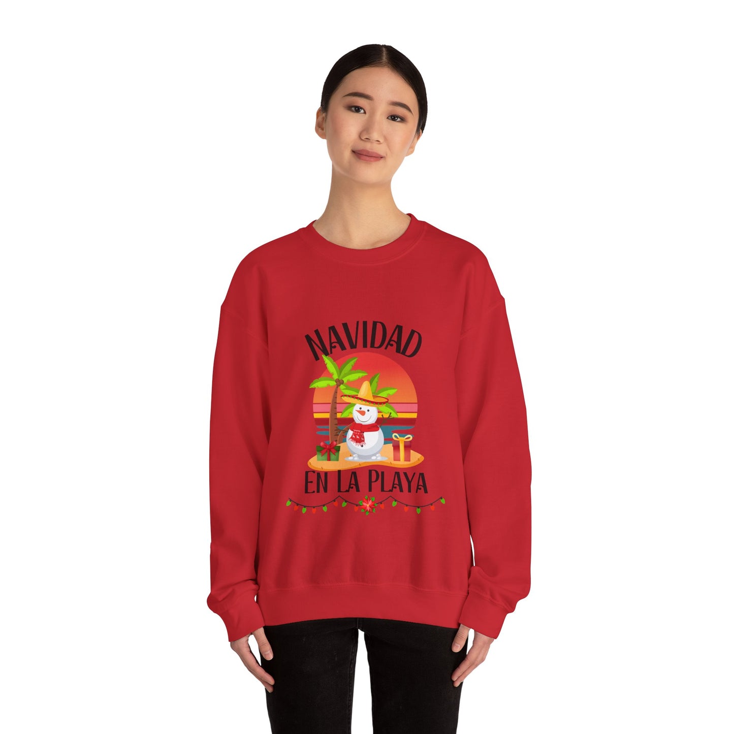 Navidad en La Playa Snowman on the Beach Heavy Blend™ Crewneck Sweatshirt