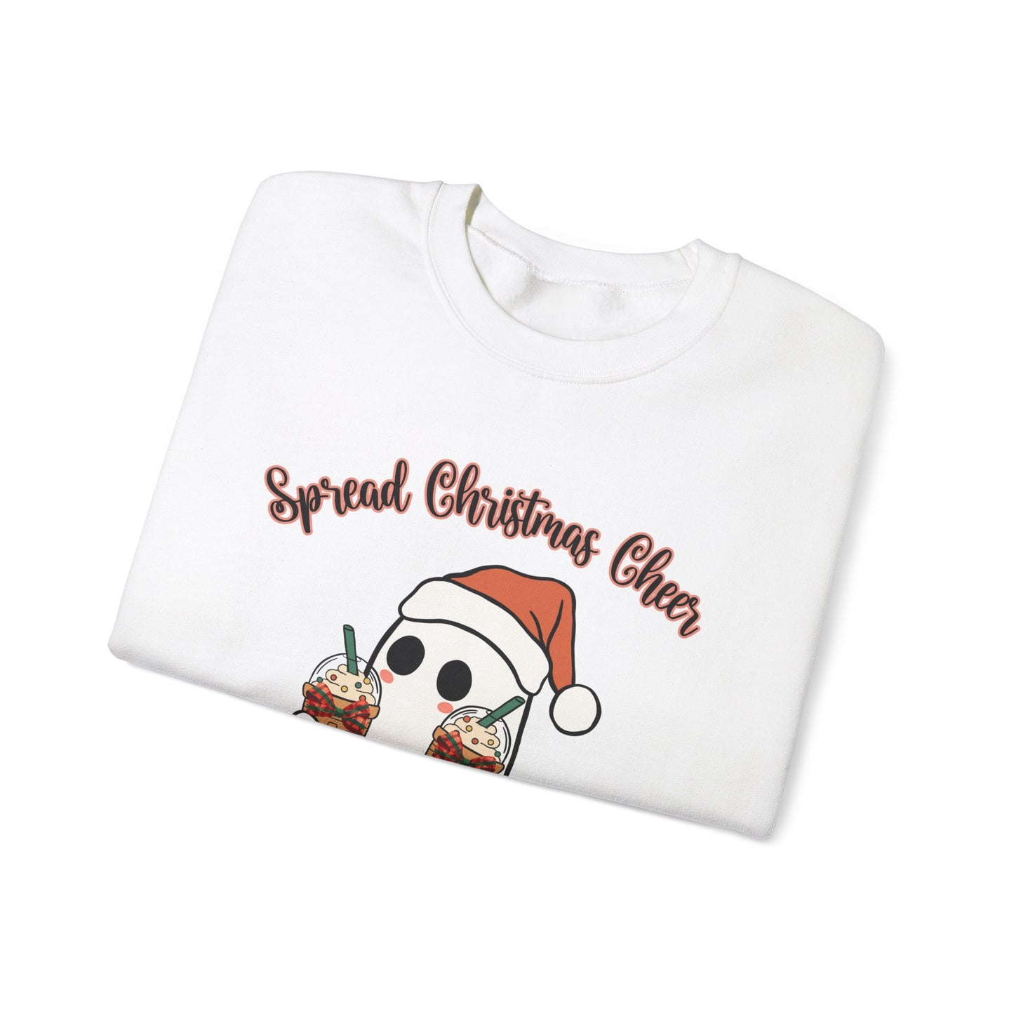 Spread Christmas Cheer Ghost and Coffee Christmas Coquette Unisex Heavy Blend™ Crewneck Sweatshirt