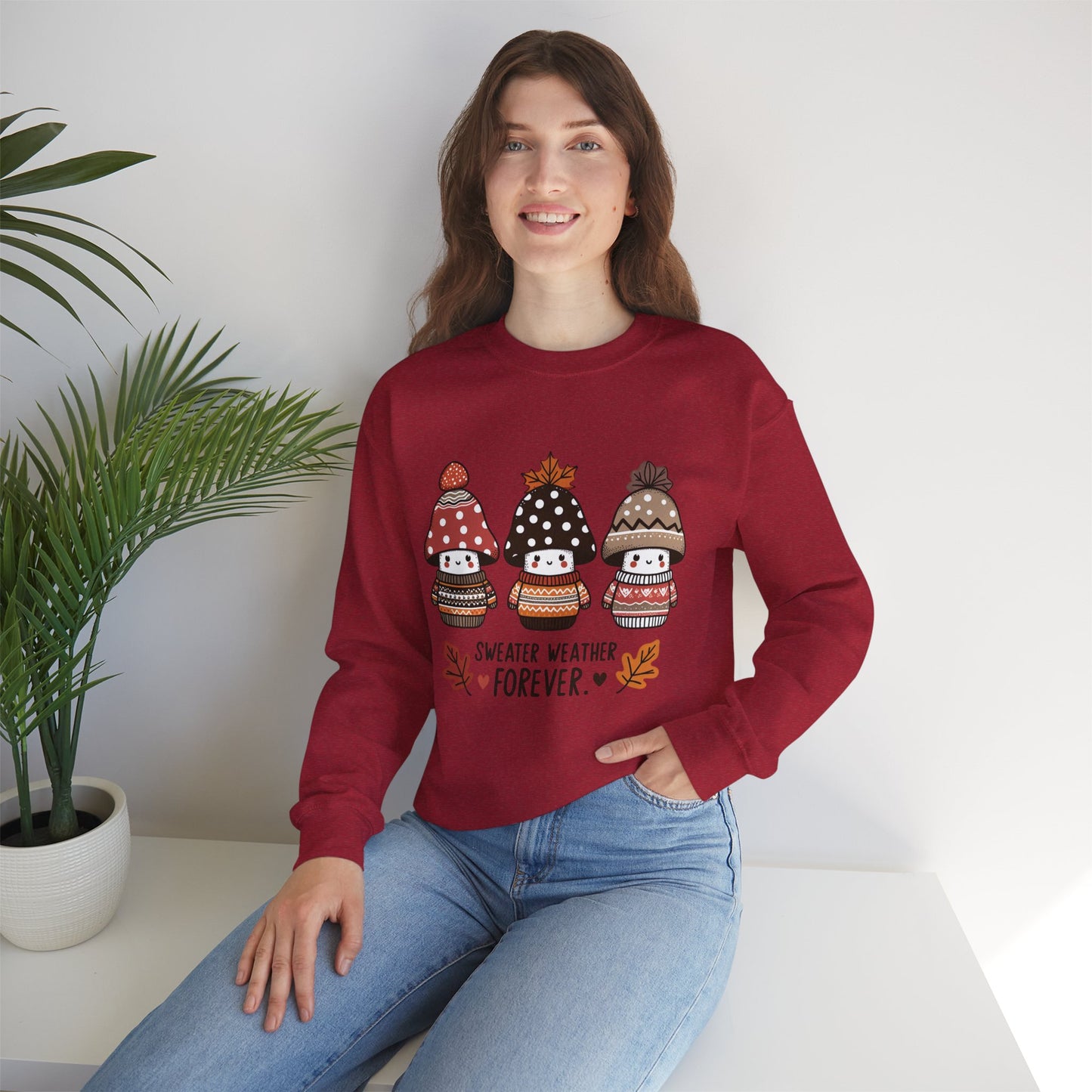 Cozy Fall Sweatshirt with Cute Mushrooms in Sweaters & Beanies – Whimsical Autumn Fashion for Latina Style