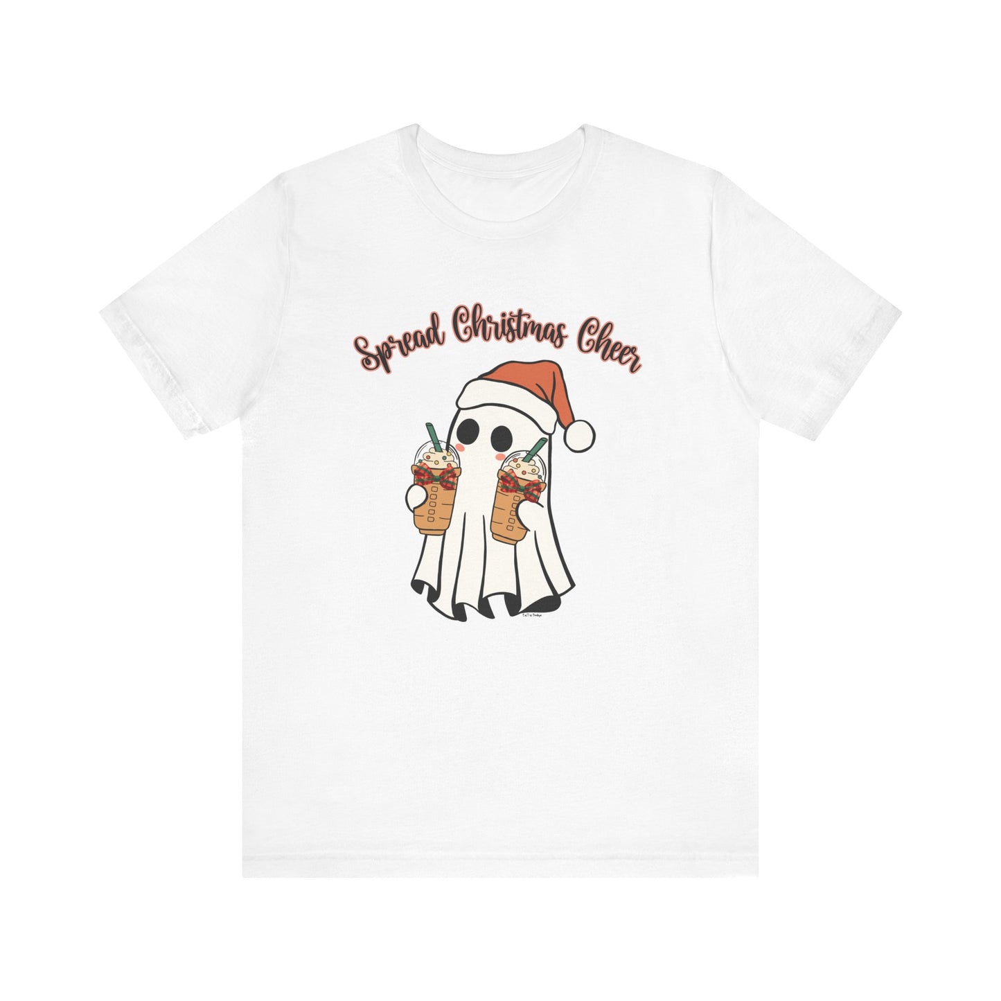 Spread Christmas Cheer Ghost and Coffee Christmas Coquette Unisex Jersey Short Sleeve Tee