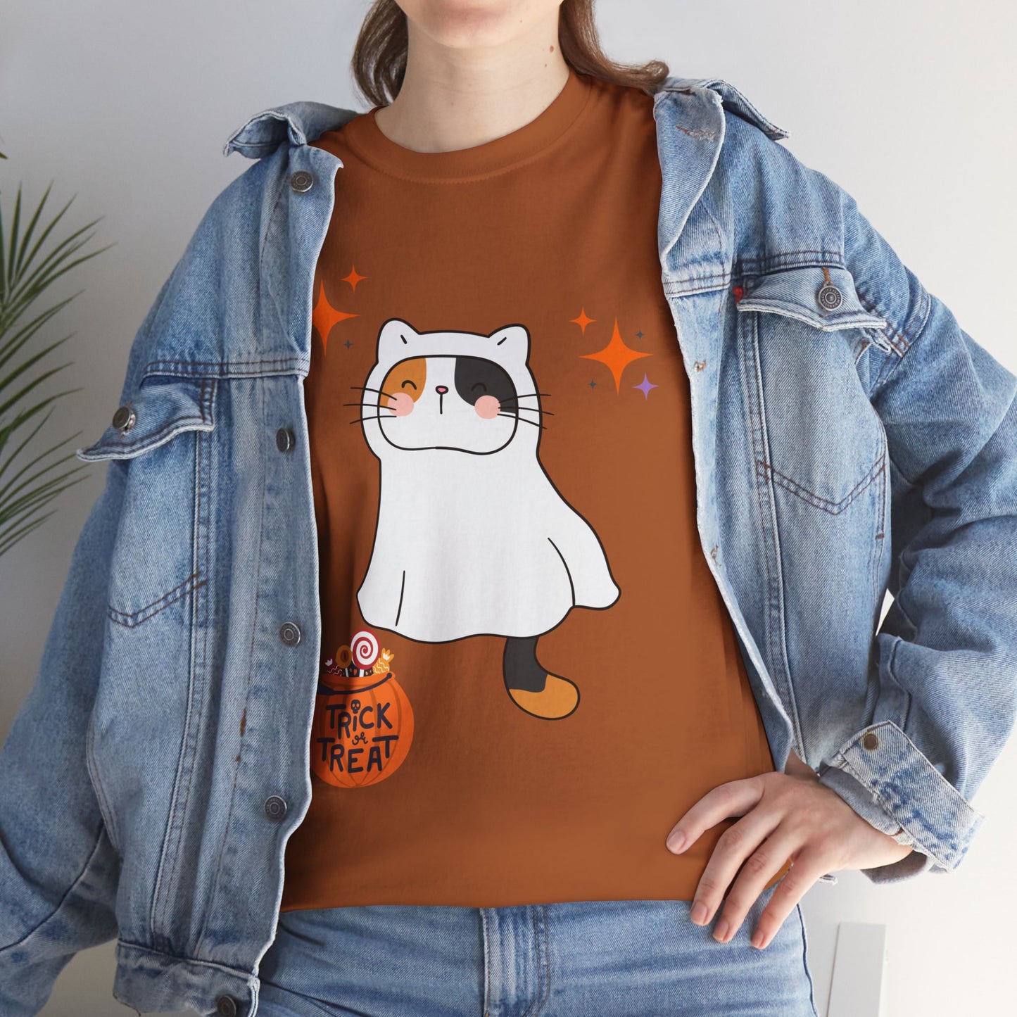 Cute Kitten Ghost Halloween T-Shirt – Spooky and Sweet Trick-or-Treat Design